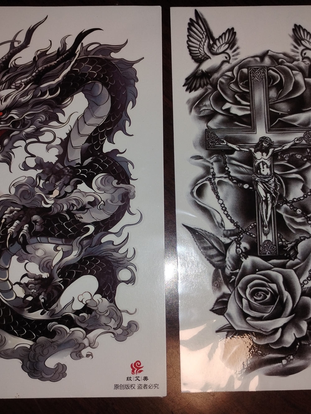 Black & White Dragon & Cross Tattoo Sheet Set